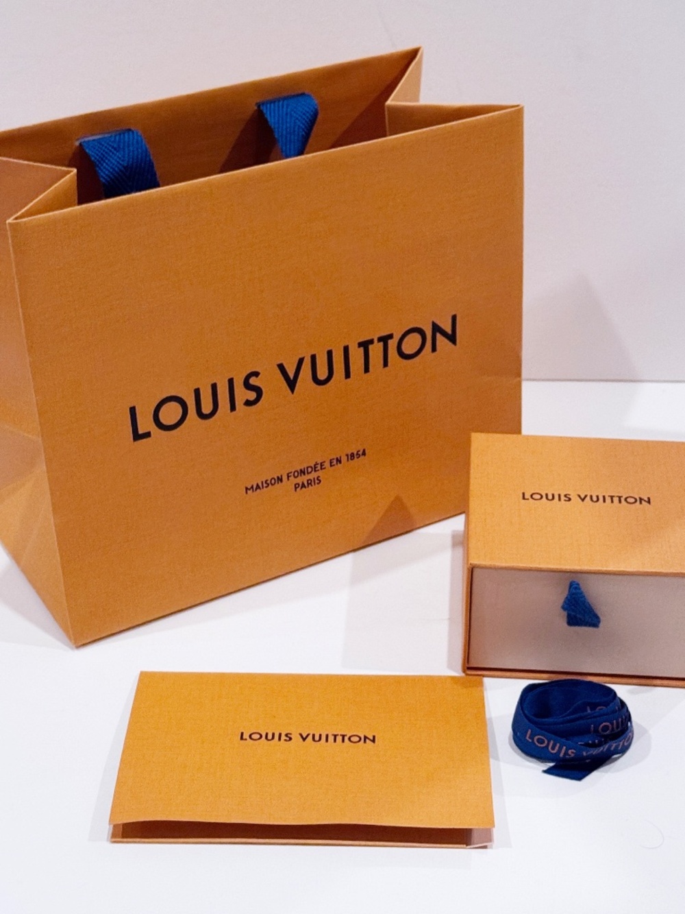 Louis Vuitton Orange Gift Bag + Small Drawer Box Ribbon Envelope Empty Set